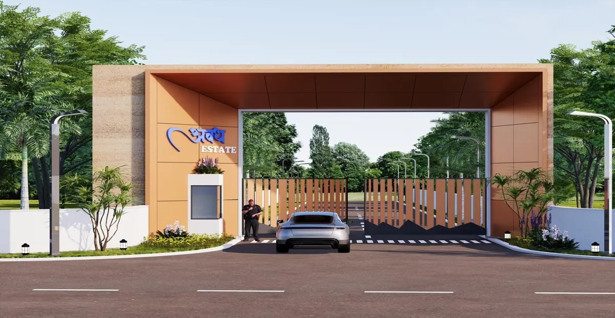 Grand entrance gate of Awadh Estate residential plotted township on Ajmer Road, Jaipur